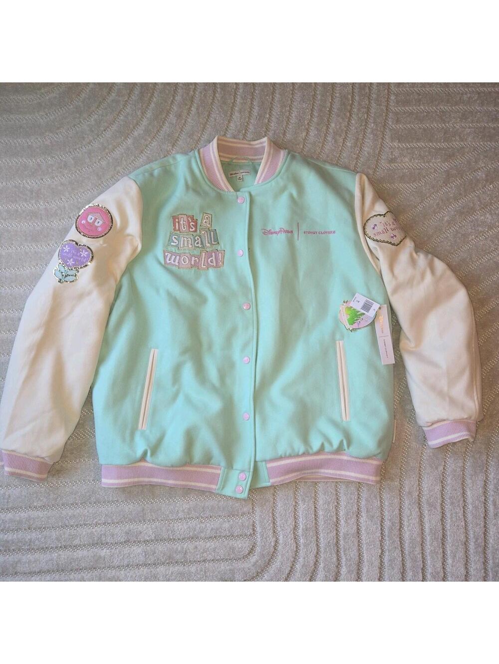 NWT Disney Parks It’s a Small World Varsity Jacket Pastel Pink Stoney Clover 1X